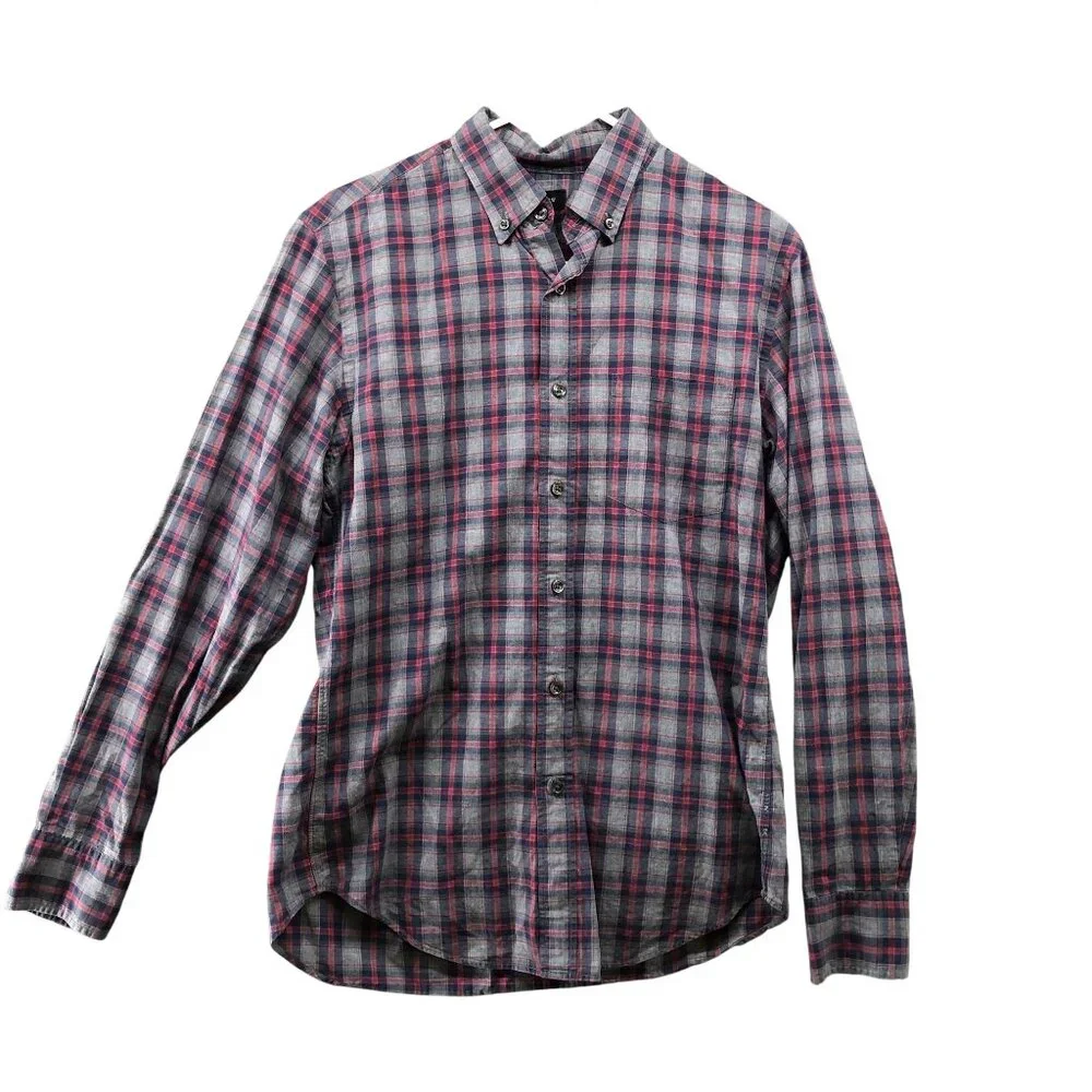 J. Crew Button Down Shirt Mens S Navy Red Plaid‎ Long Sleeve Cotton